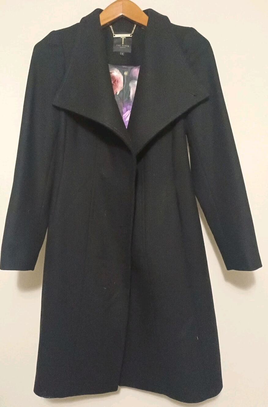 Ted Baker Wool Cashmere Wrap Trench Coat Belted Long Overcoat Sz 1 Small